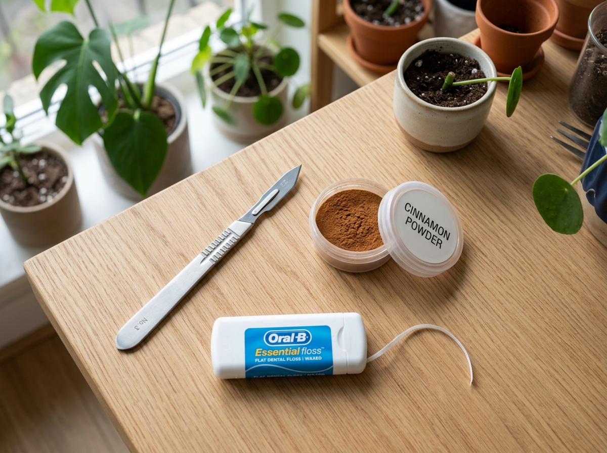 Essential tools for haworthia leaf propagation including scalpel, floss, and cinnamon - haworthia leaf propagation Essential tools for haworthia leaf propagation including scalpel, floss, and cinnamon - haworthia leaf propagation