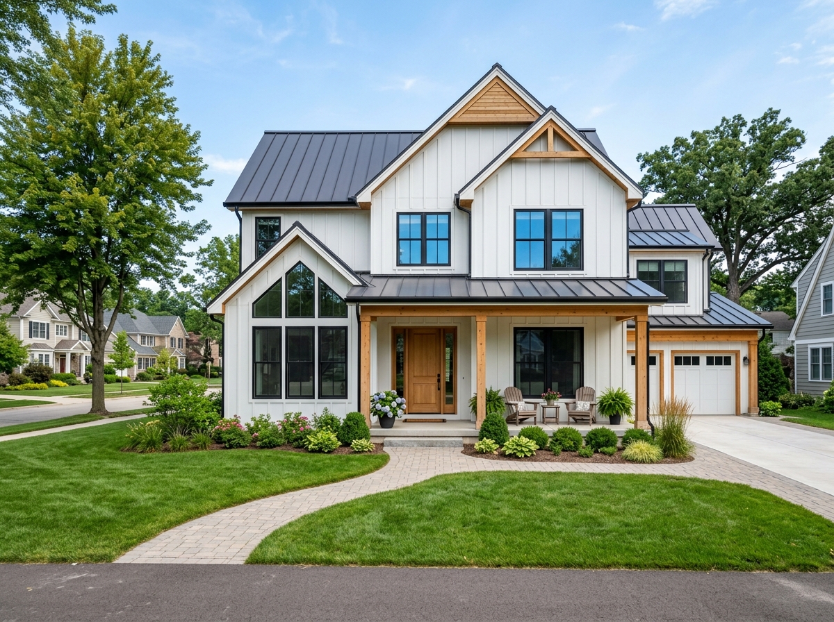 modern farmhouse exterior with clean lines and natural wood accents - companies that build houses near me modern farmhouse exterior with clean lines and natural wood accents - companies that build houses near me