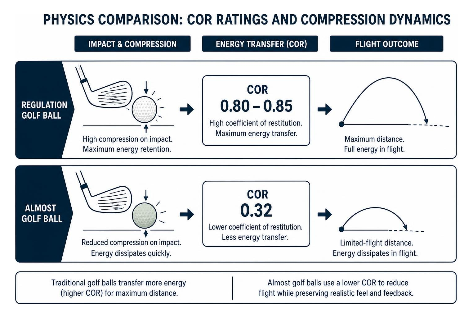 Physics comparison: COR ratings and compression dynamics Physics comparison: COR ratings and compression dynamics