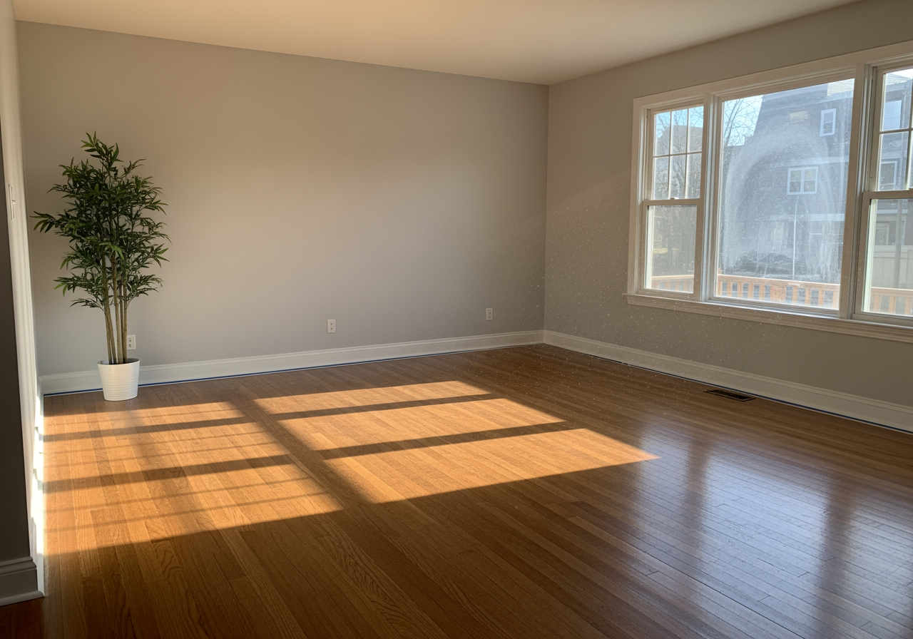 Freshly painted living room with refinished hardwood floors - home remodeling projects