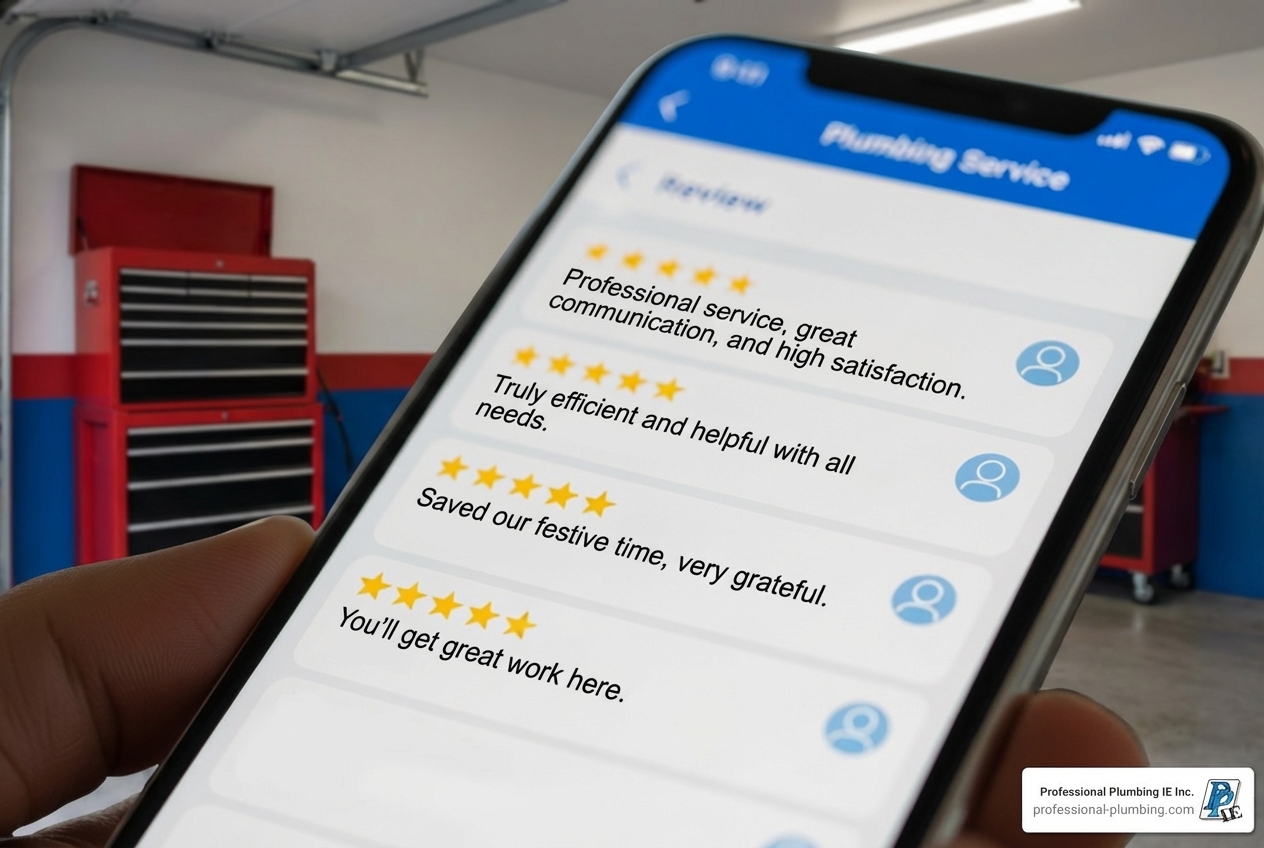 Screenshot of positive customer reviews - Best plumber Riverside