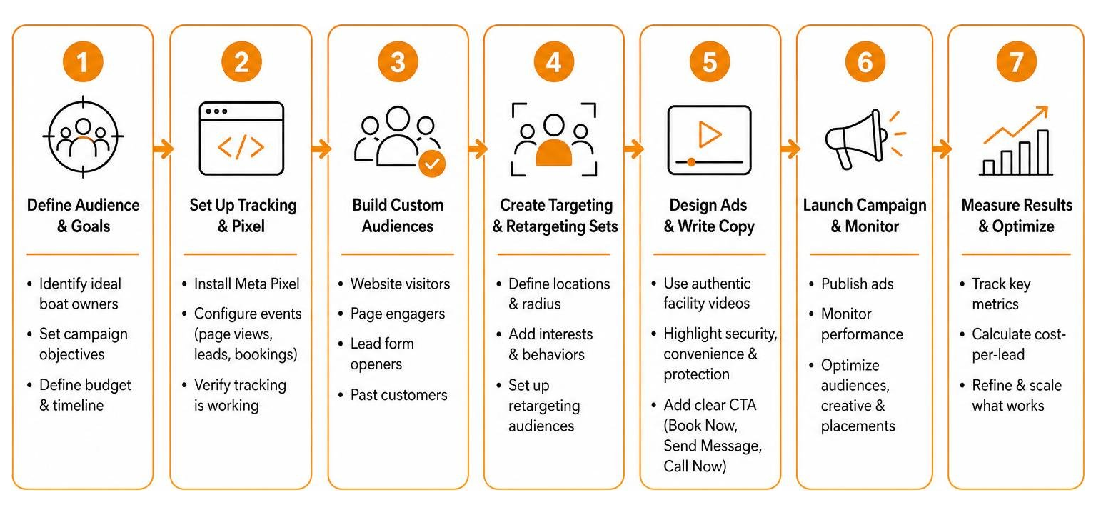 Step-by-step process for launching a high-converting seasonal boat storage Facebook ad campaign Step-by-step process for launching a high-converting seasonal boat storage Facebook ad campaign