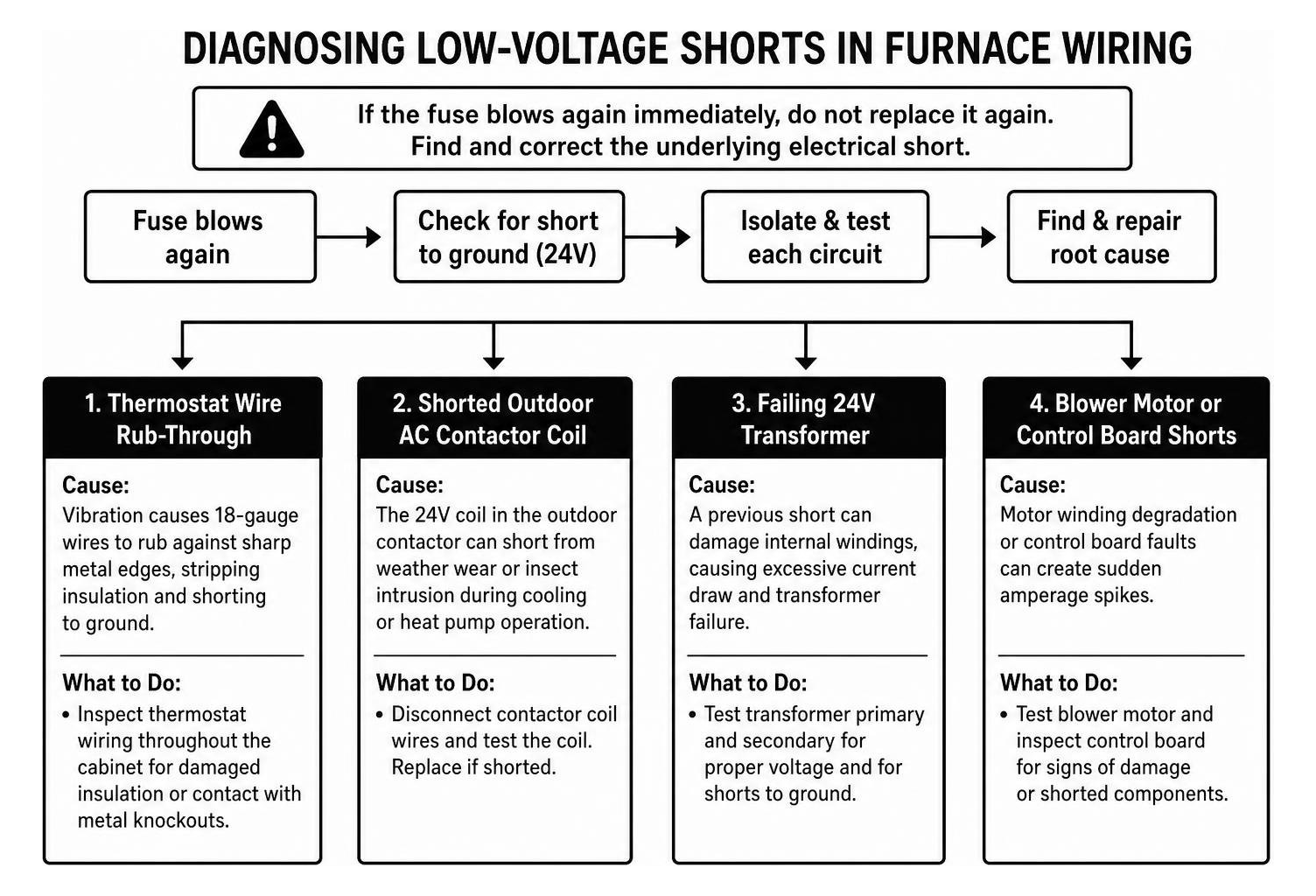 Diagnosing low-voltage electrical shorts in furnace wiring Diagnosing low-voltage electrical shorts in furnace wiring