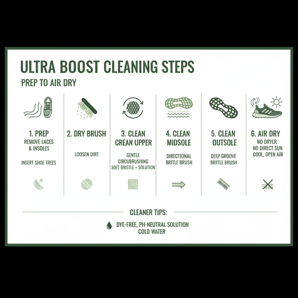 Infographic: Ultra Boost cleaning steps from prep to air dry with brush types and cleaner tips - adidas ultra boost cleaner Infographic: Ultra Boost cleaning steps from prep to air dry with brush types and cleaner tips - adidas ultra boost cleaner