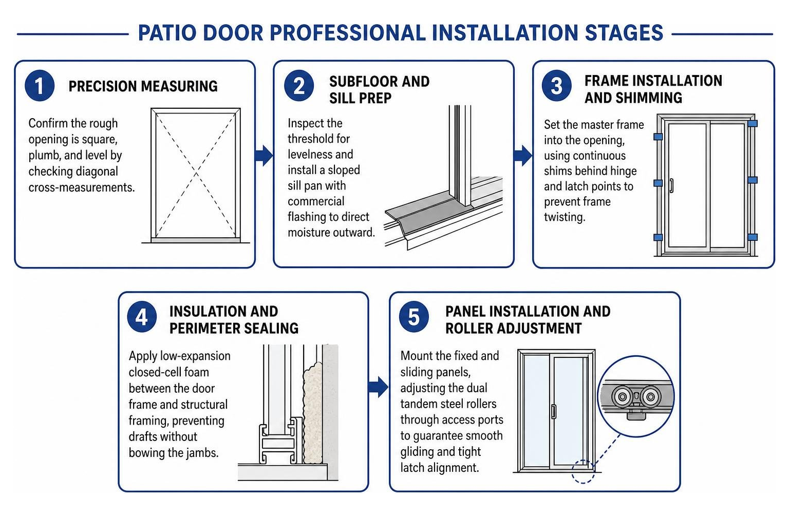 Patio door professional installation stages Patio door professional installation stages