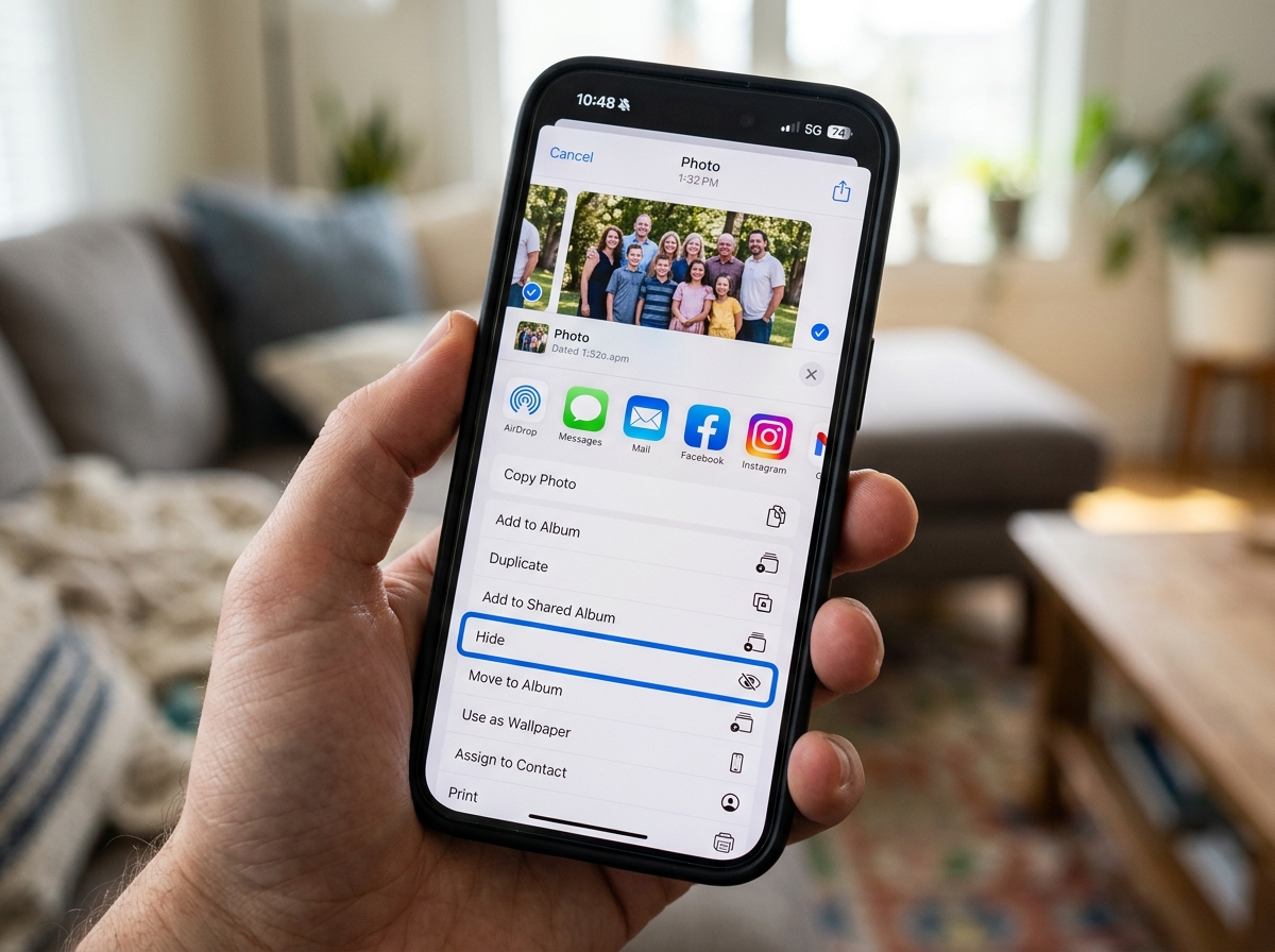 iOS Share Sheet with the Hide option - hidden photo album iphone