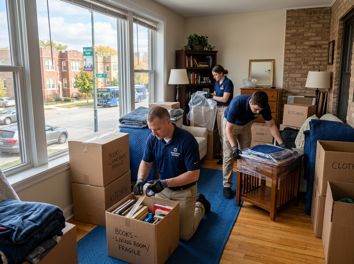 Professional movers packing a studio apartment in Melrose Park - Small move specialists
