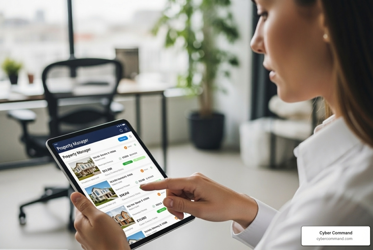 property manager using a tablet to manage multiple properties - tech real estate companies