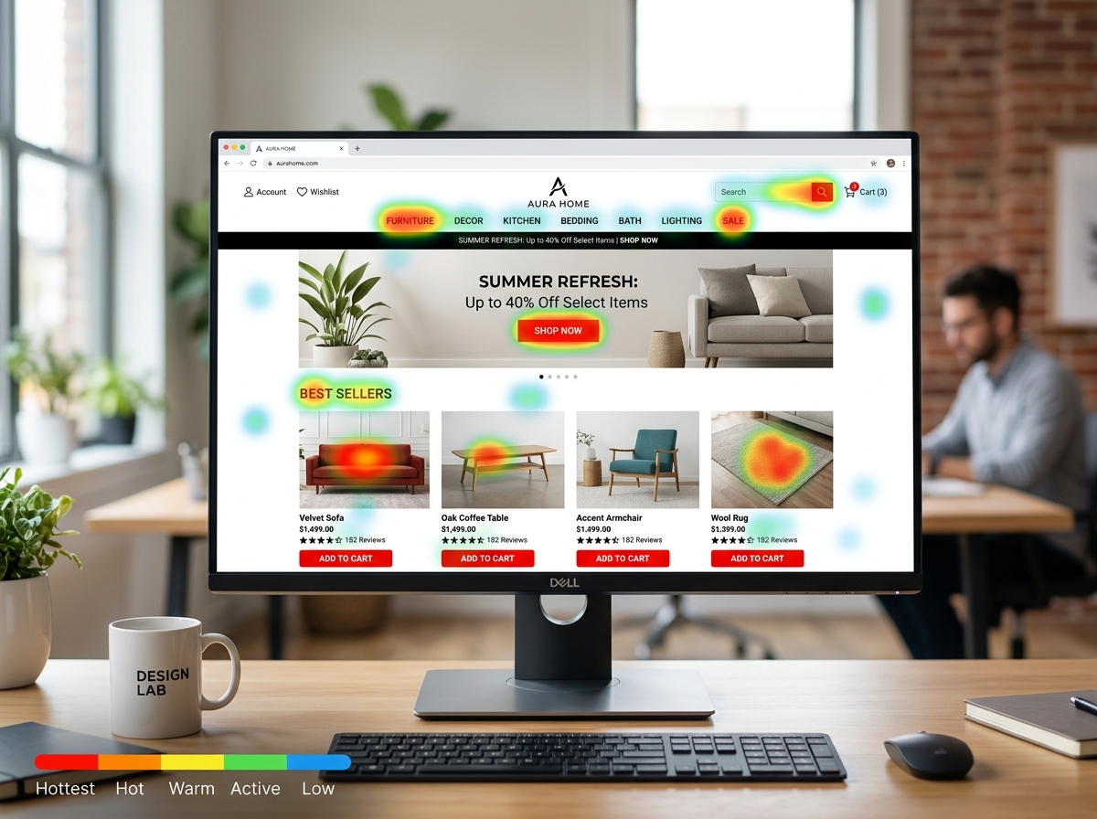 Heat map showing user engagement on a website - Real time visitor tracking