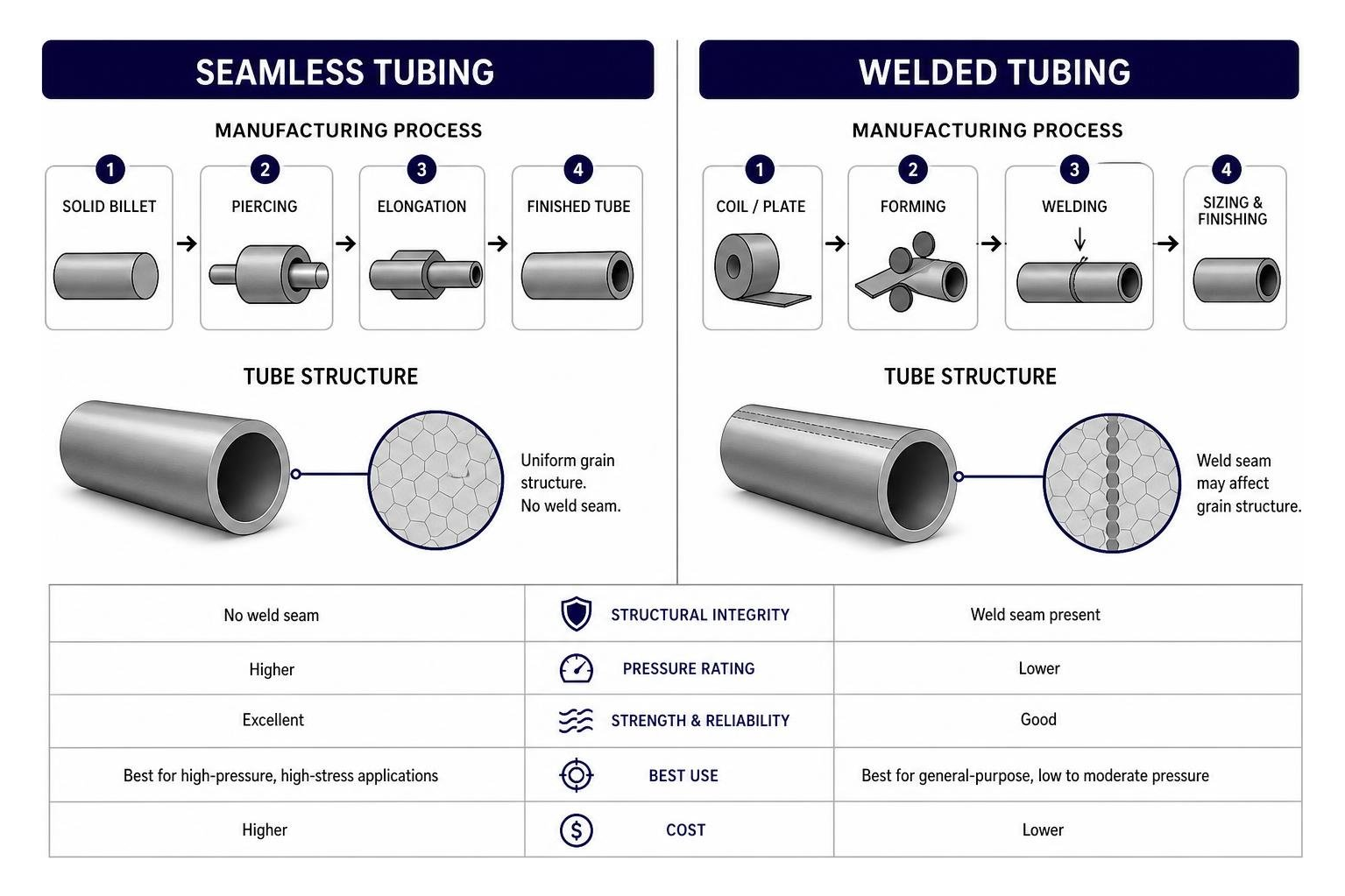 seamless vs welded tubing comparison diagram seamless vs welded tubing comparison diagram