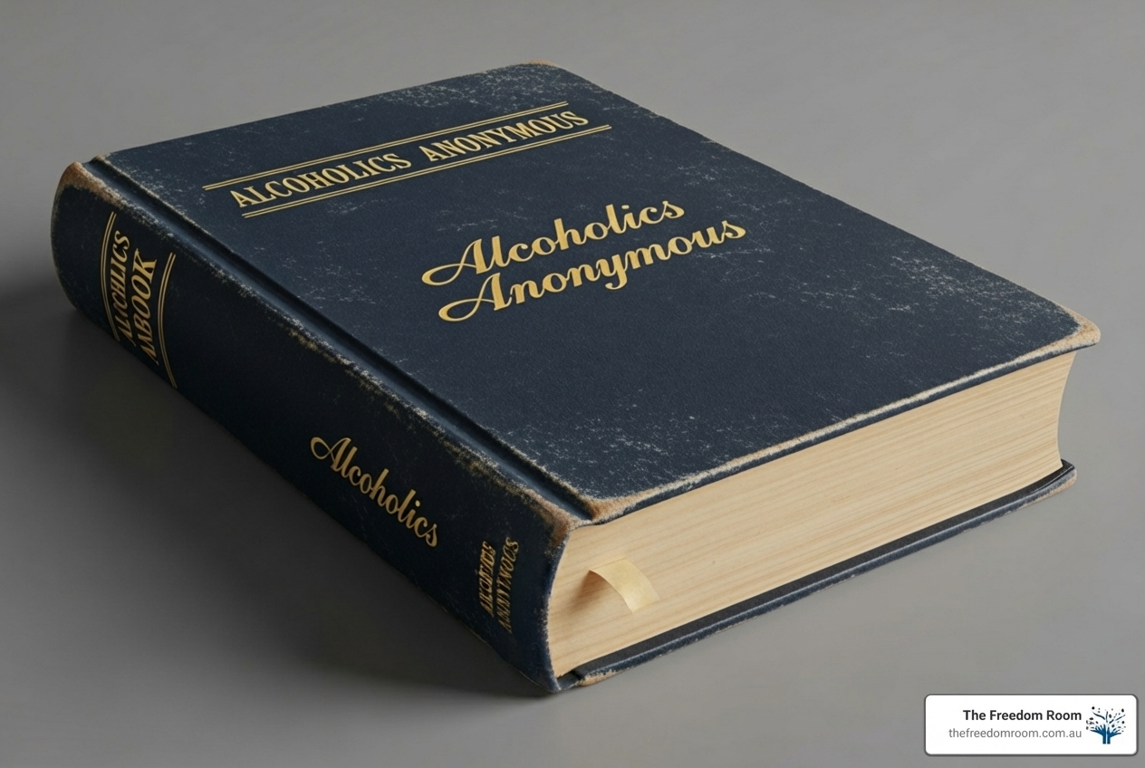 A worn copy of the "Big Book" of Alcoholics Anonymous - 12 steps program