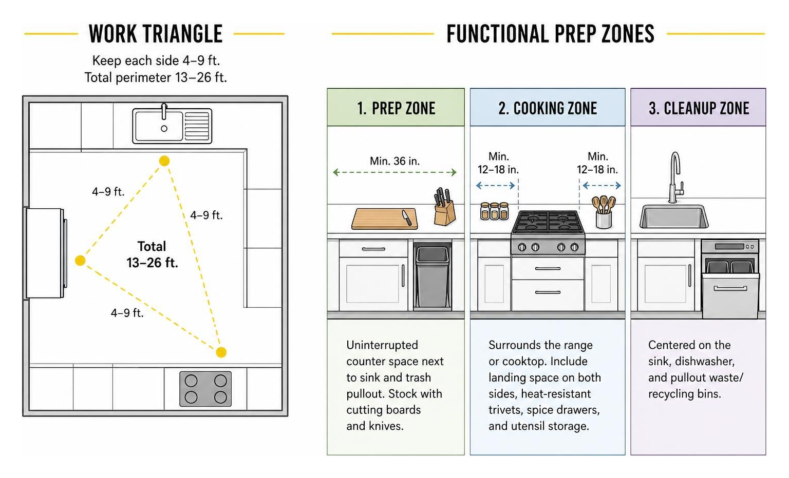 Work triangle and functional prep zones diagram Work triangle and functional prep zones diagram