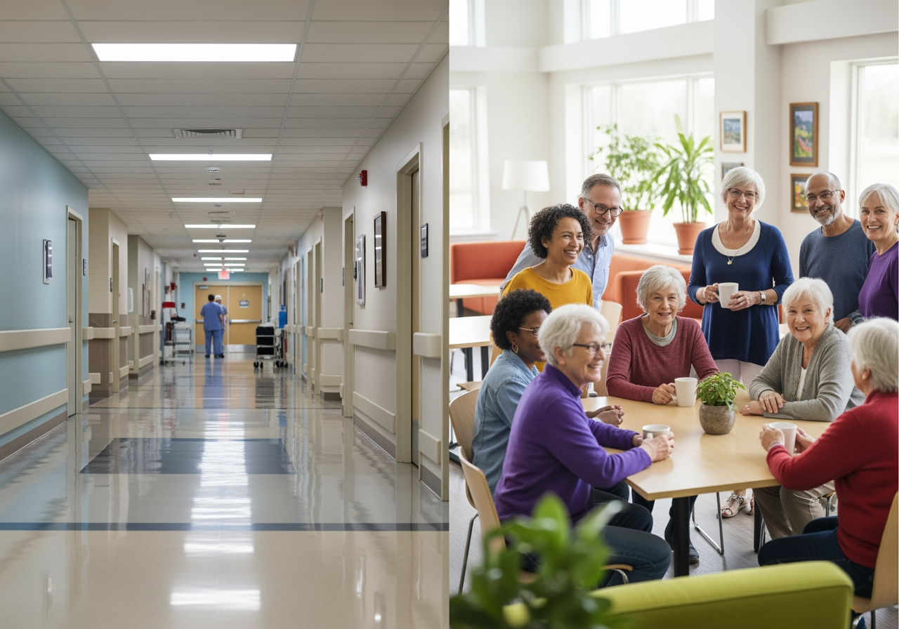 Simple bar chart showing a decrease in hospital visits and an increase in patient satisfaction - Comprehensive Health Management