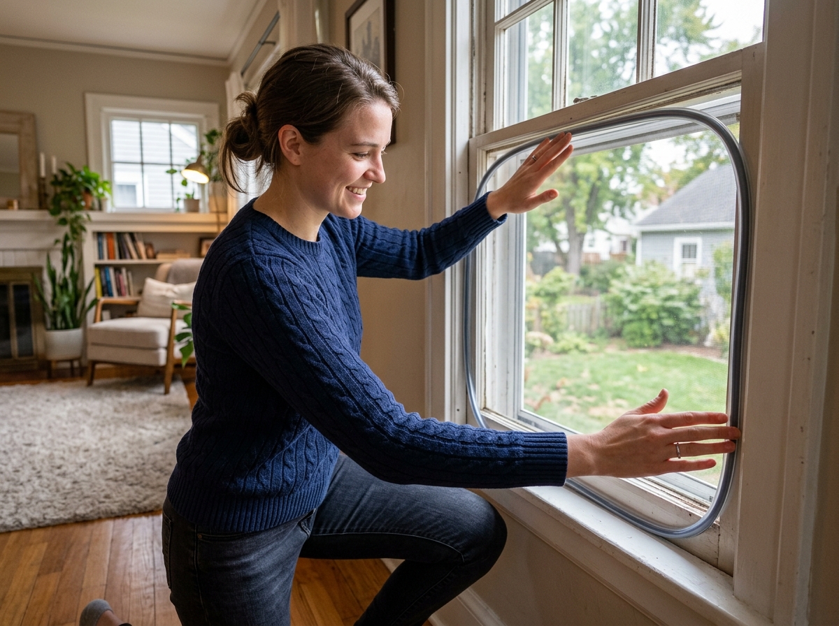 A person installing a custom-fit window insert without tools - best soundproof window inserts A person installing a custom-fit window insert without tools - best soundproof window inserts