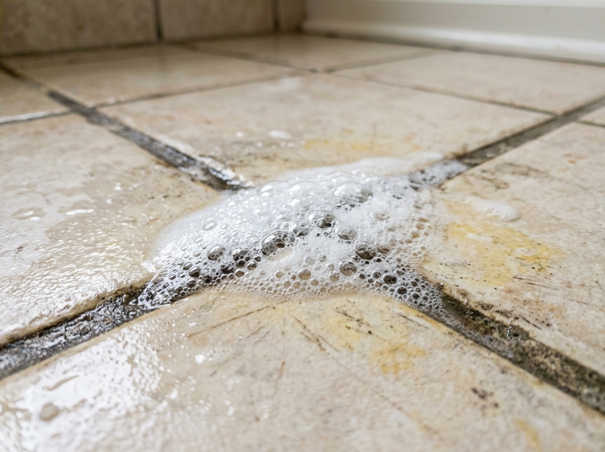 Baking soda and hydrogen peroxide fizzing on grout lines - grout cleaner baking soda Baking soda and hydrogen peroxide fizzing on grout lines - grout cleaner baking soda
