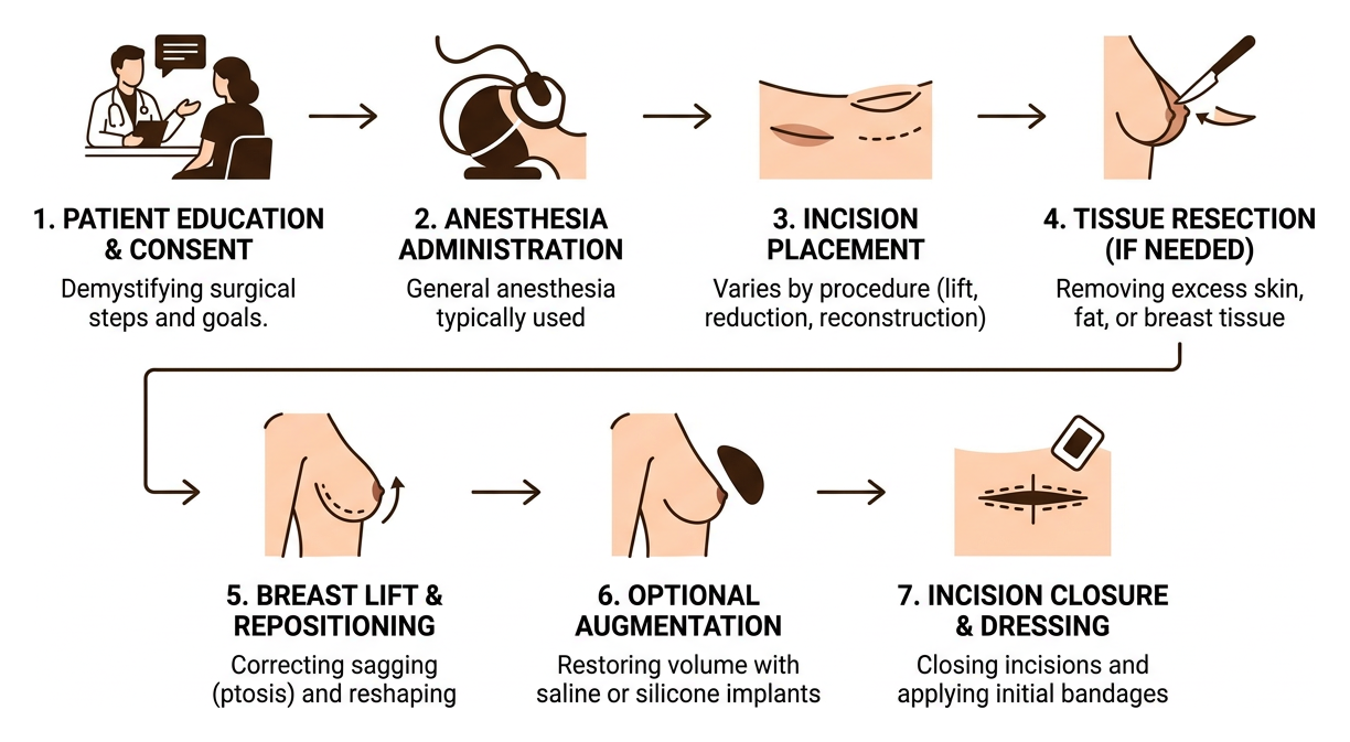 Surgical step sequence for breast contouring and tissue repositioning