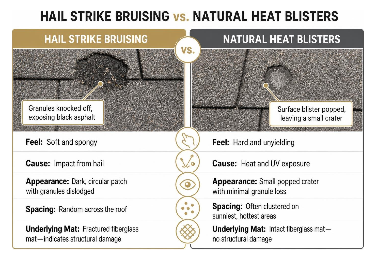 comparison of hail strike bruising versus natural heat blisters