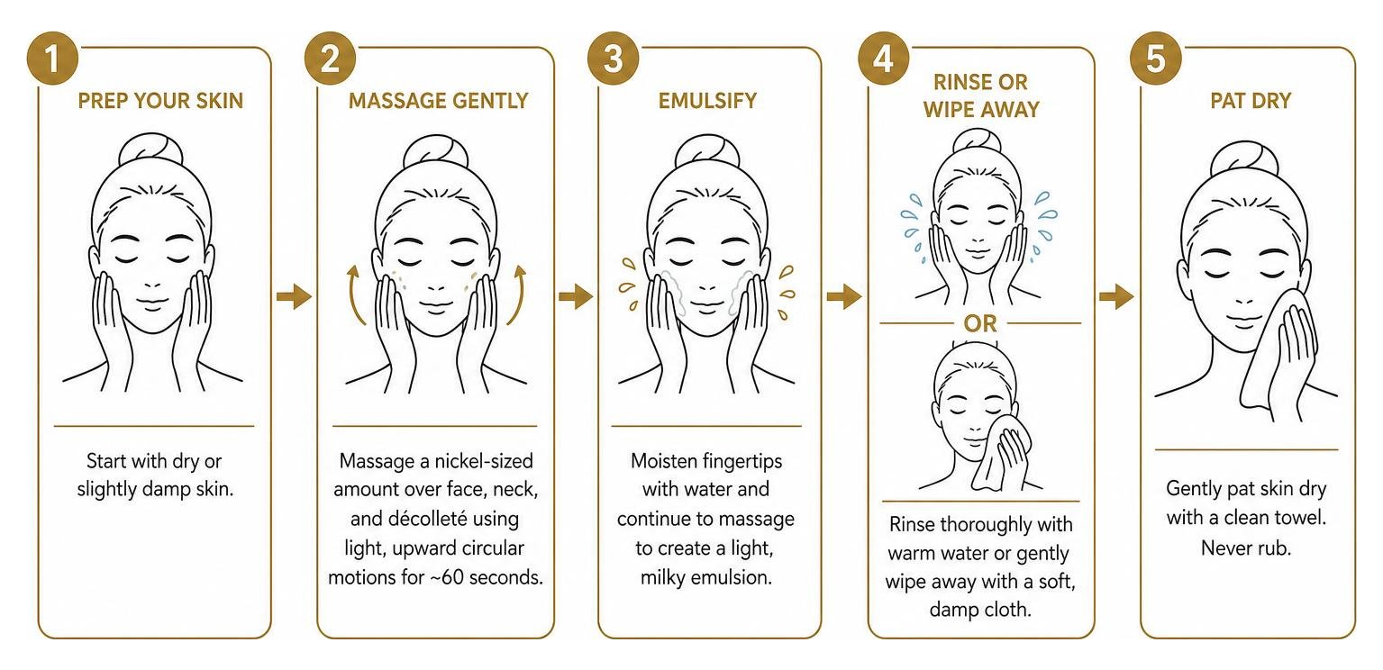 Step-by-step cream cleansing sequence Step-by-step cream cleansing sequence