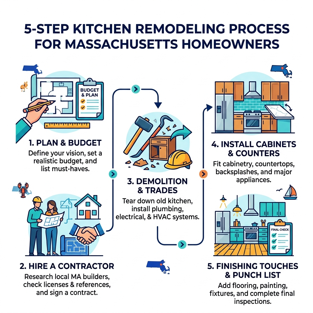 5-step kitchen remodeling process infographic for Massachusetts homeowners - best kitchen remodeling companies near me 5-step kitchen remodeling process infographic for Massachusetts homeowners - best kitchen remodeling companies near me