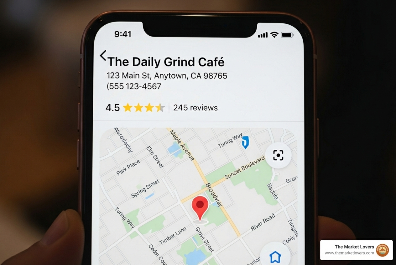 smartphone showing local business profile - find local businesses online
