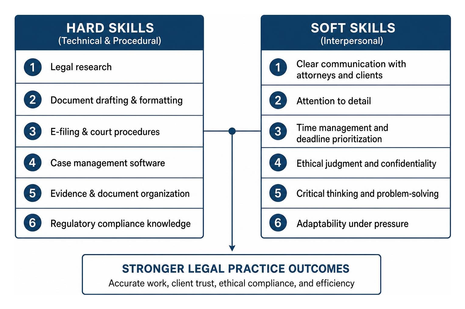 Comparison diagram of hard vs soft skills in legal practice