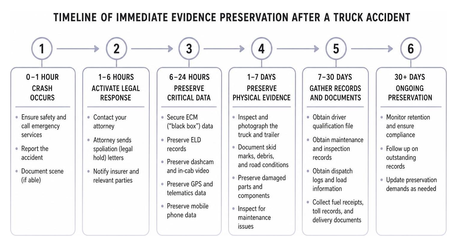 Timeline of immediate evidence preservation after a truck accident