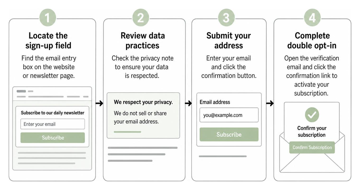 Step-by-step newsletter subscription workflow from form submission to inbox delivery Step-by-step newsletter subscription workflow from form submission to inbox delivery