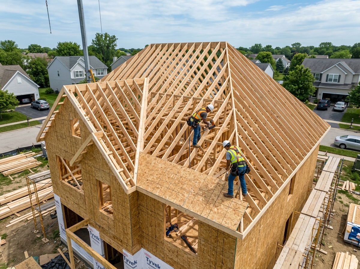 Roof being framed with rafters - construction roofing Roof being framed with rafters - construction roofing