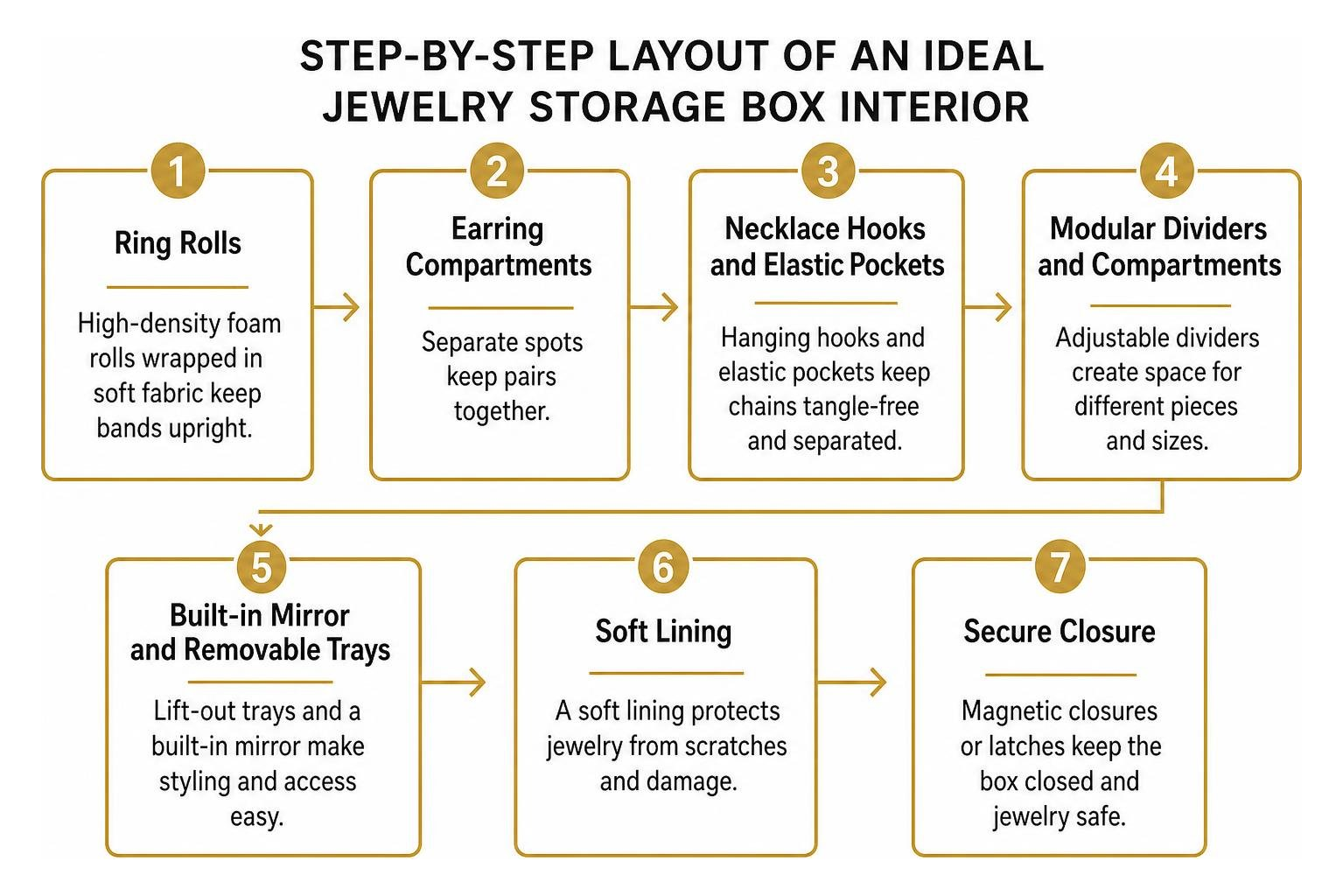 Step-by-step layout of an ideal jewelry storage box interior