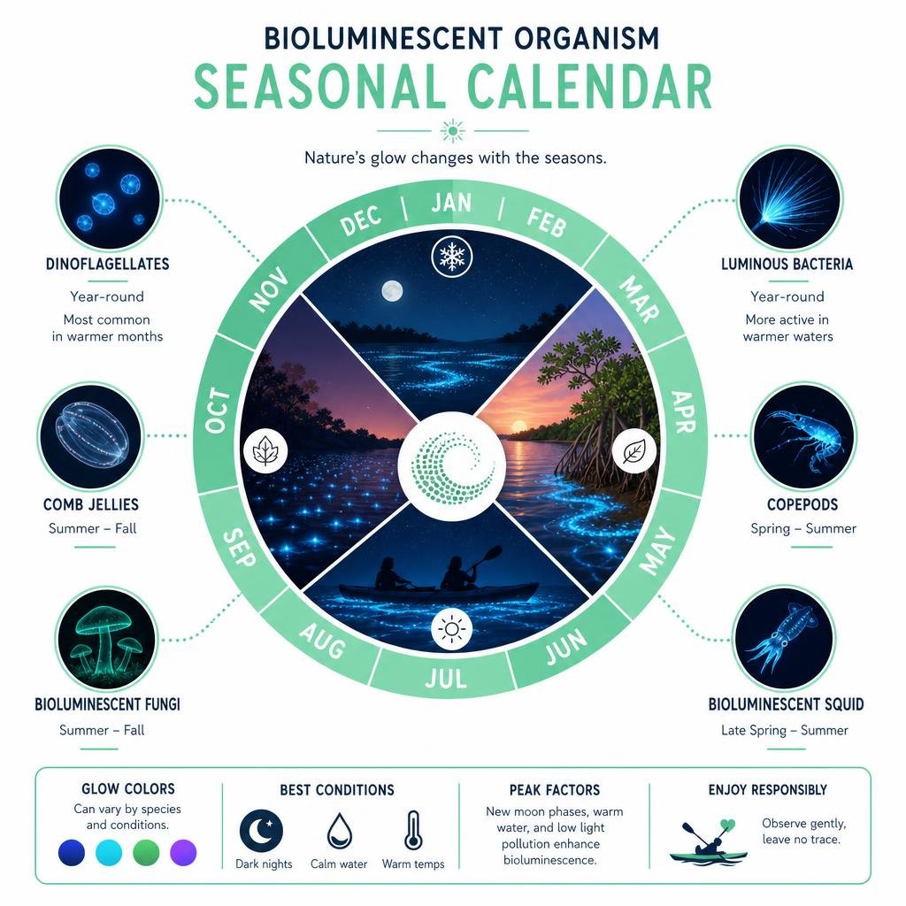 bioluminescent organism seasonal calendar infographic