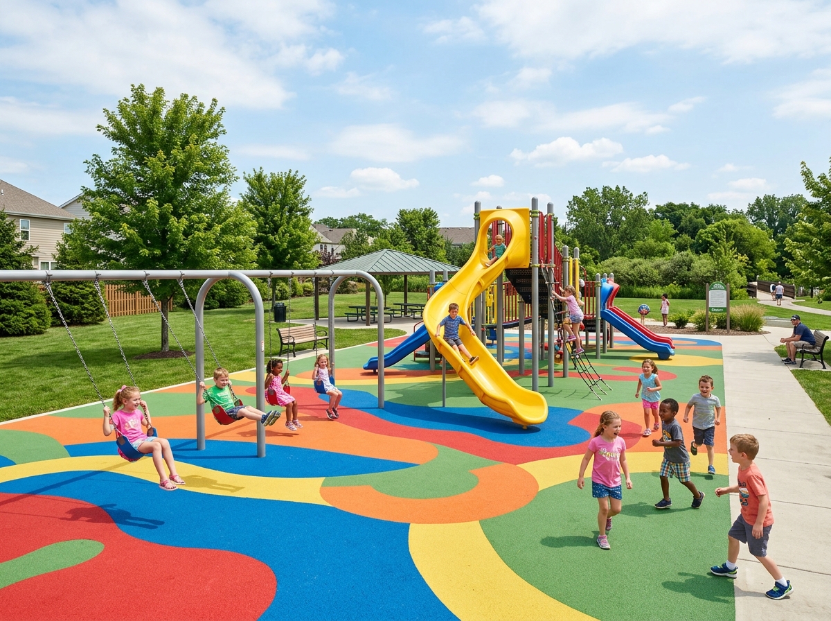 seamless poured rubber surface in a bright community park - play safety surfacing seamless poured rubber surface in a bright community park - play safety surfacing