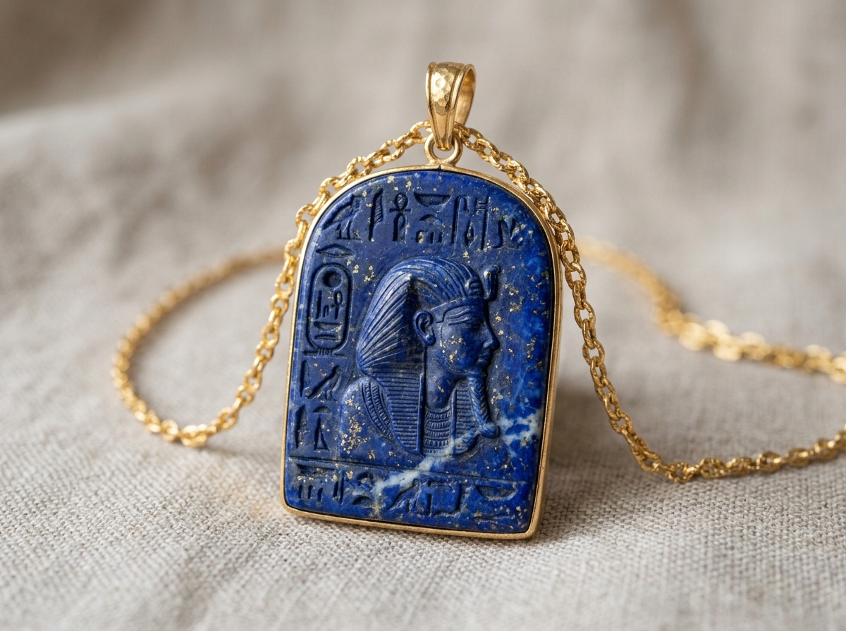 pharaoh-carved lapis lazuli pendant - lapis lazuli jewellery