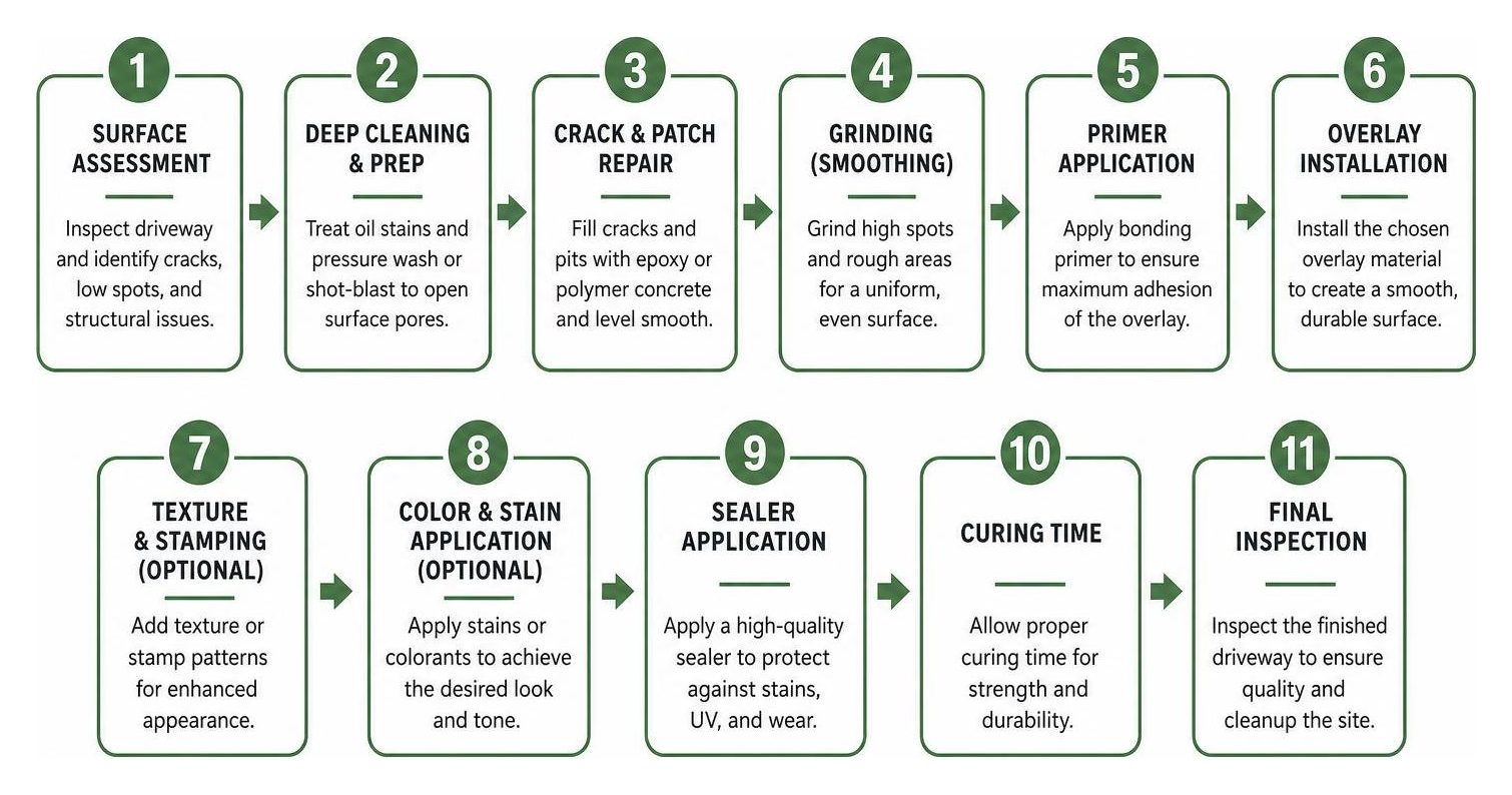 diagram showing the step-by-step professional driveway resurfacing process