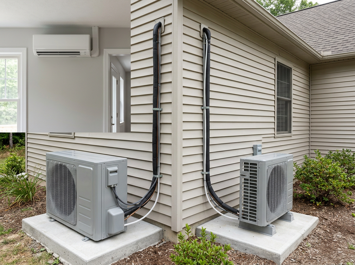 outdoor condenser unit connected to an indoor air handler via line set