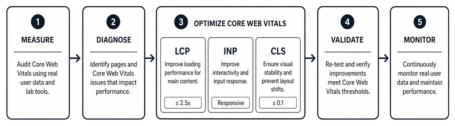 Diagram showing the Core Web Vitals optimization workflow Diagram showing the Core Web Vitals optimization workflow