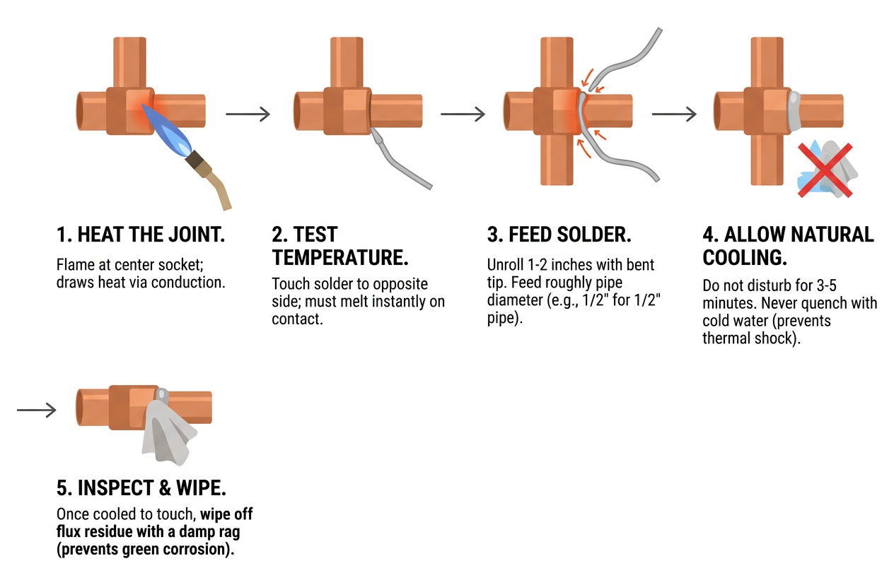 Step by step copper pipe sweat soldering sequence