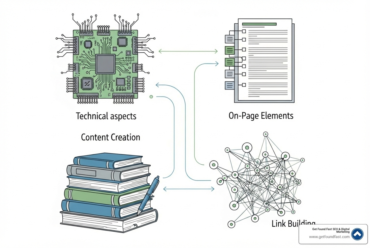Core components of SEO: Technical, On-Page, Content, and Link Building - SEO pricing Denver Core components of SEO: Technical, On-Page, Content, and Link Building - SEO pricing Denver