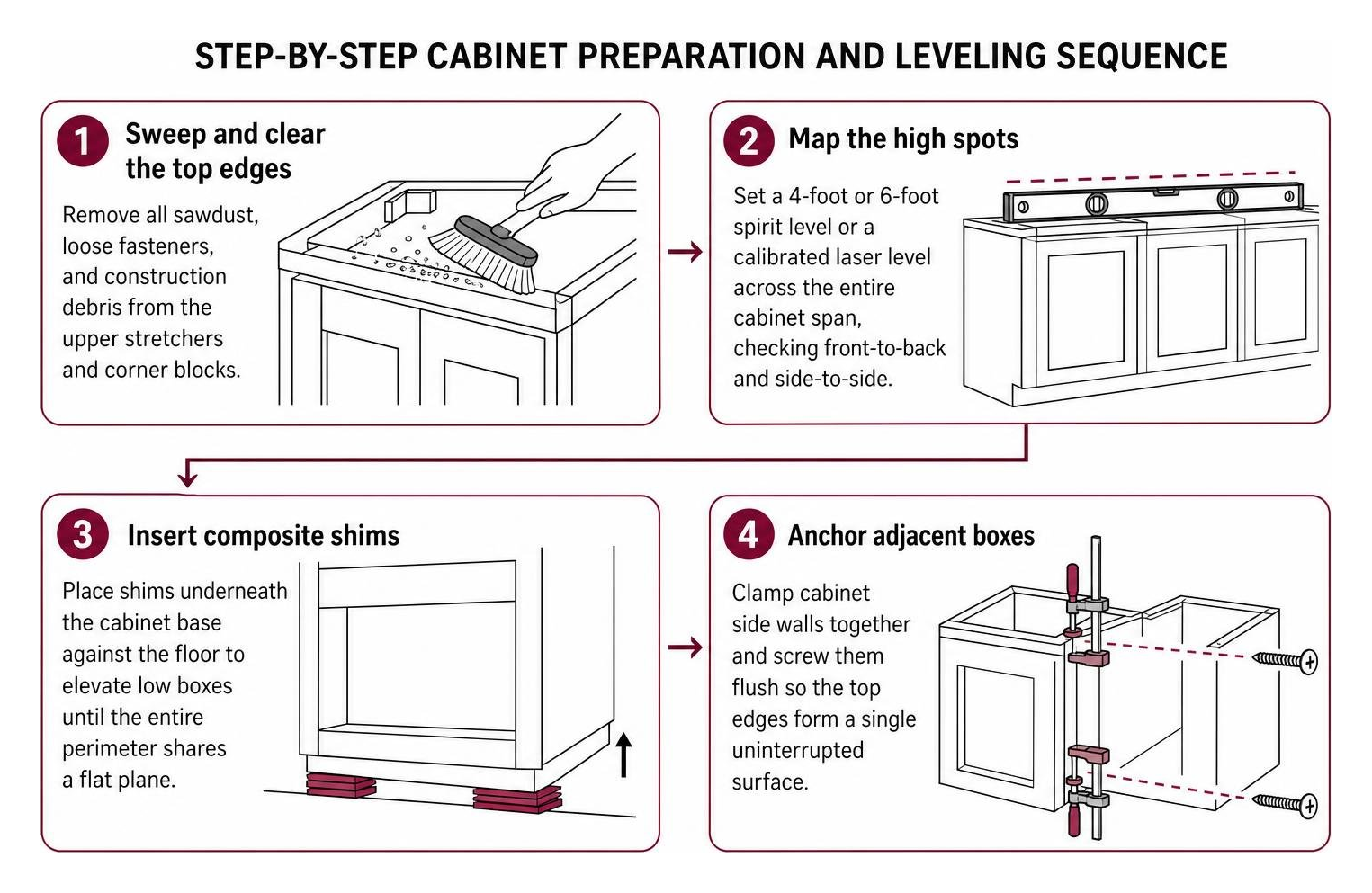 Step-By-Step Cabinet Preparation And Leveling Sequence Step-By-Step Cabinet Preparation And Leveling Sequence