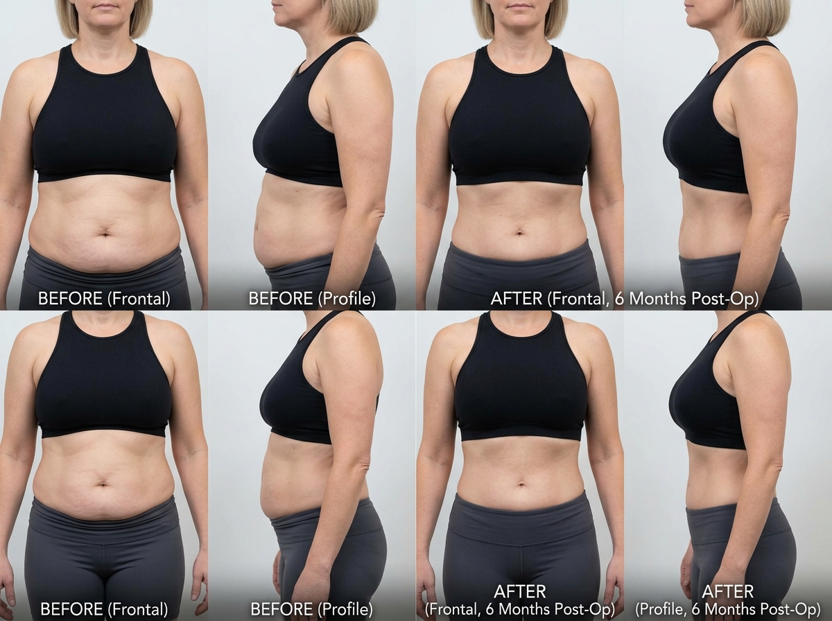 Body contouring results showing the transformation of the abdomen and breasts - what is mommy makeover Body contouring results showing the transformation of the abdomen and breasts - what is mommy makeover