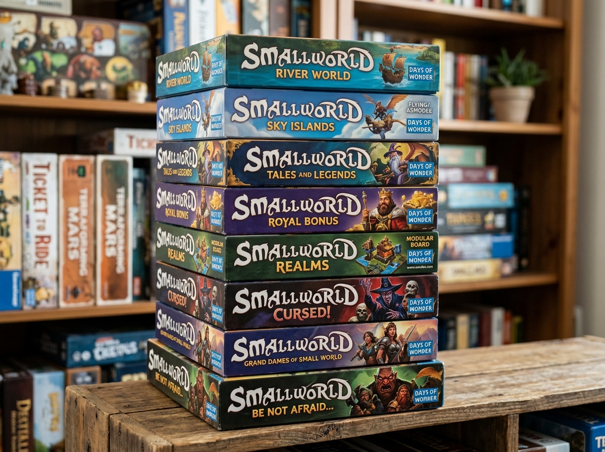 Various Small World expansion boxes stacked together - best small world expansion