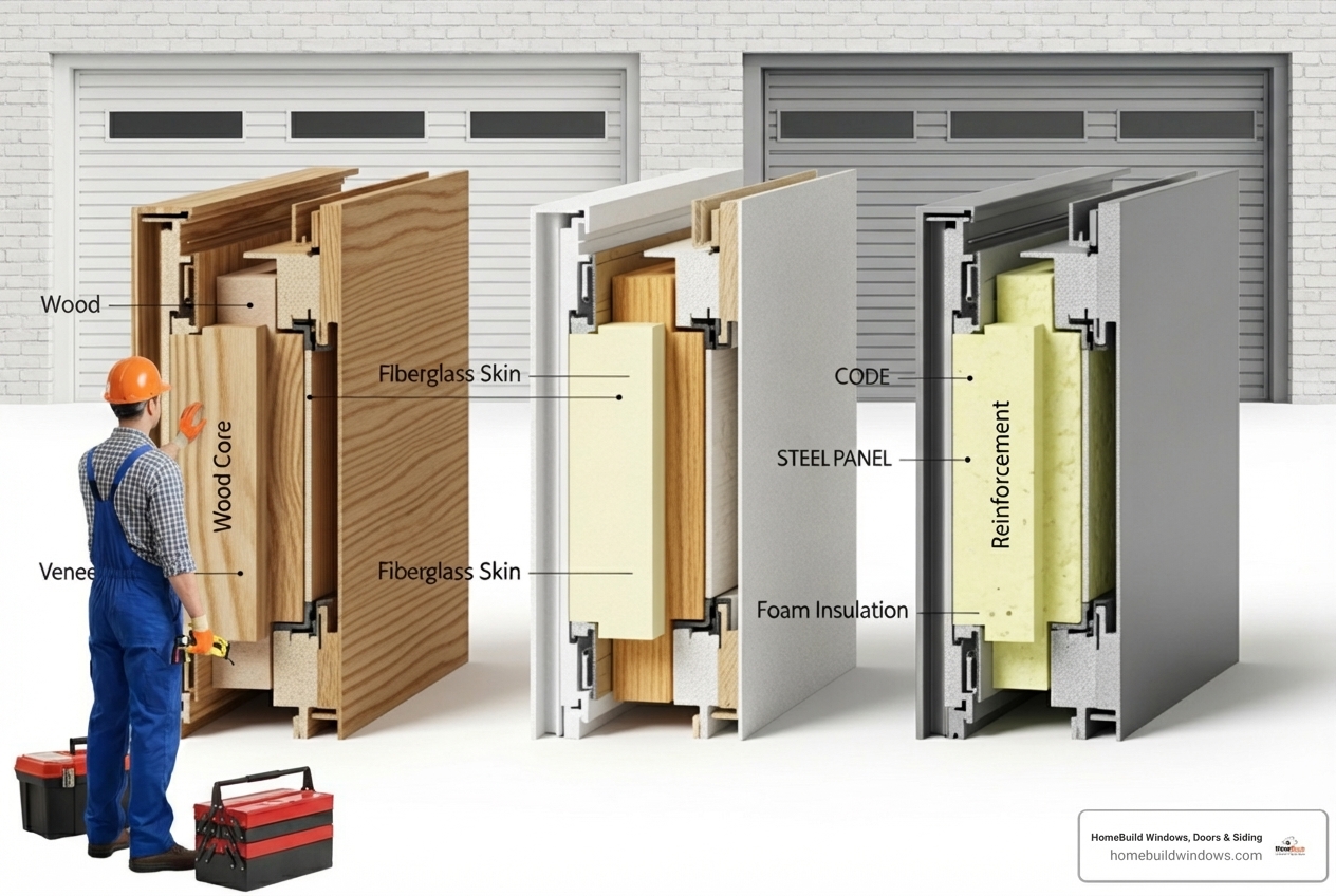 cross-section of wood, fiberglass, and steel doors - High quality exterior doors