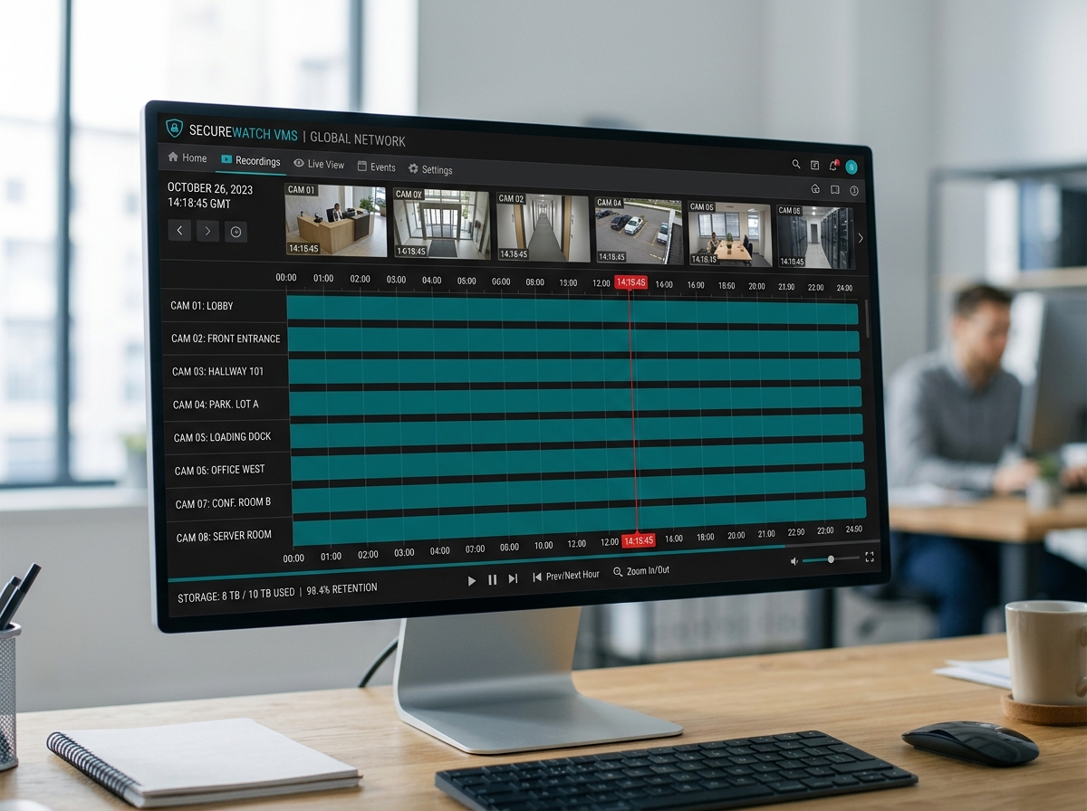 Digital video timeline showing continuous footage without gaps - 24 7 home security camera