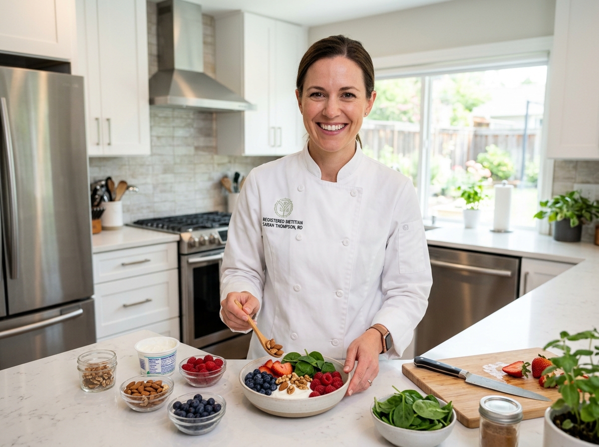 Registered dietitian preparing a balanced snack bowl - healthy snack meals