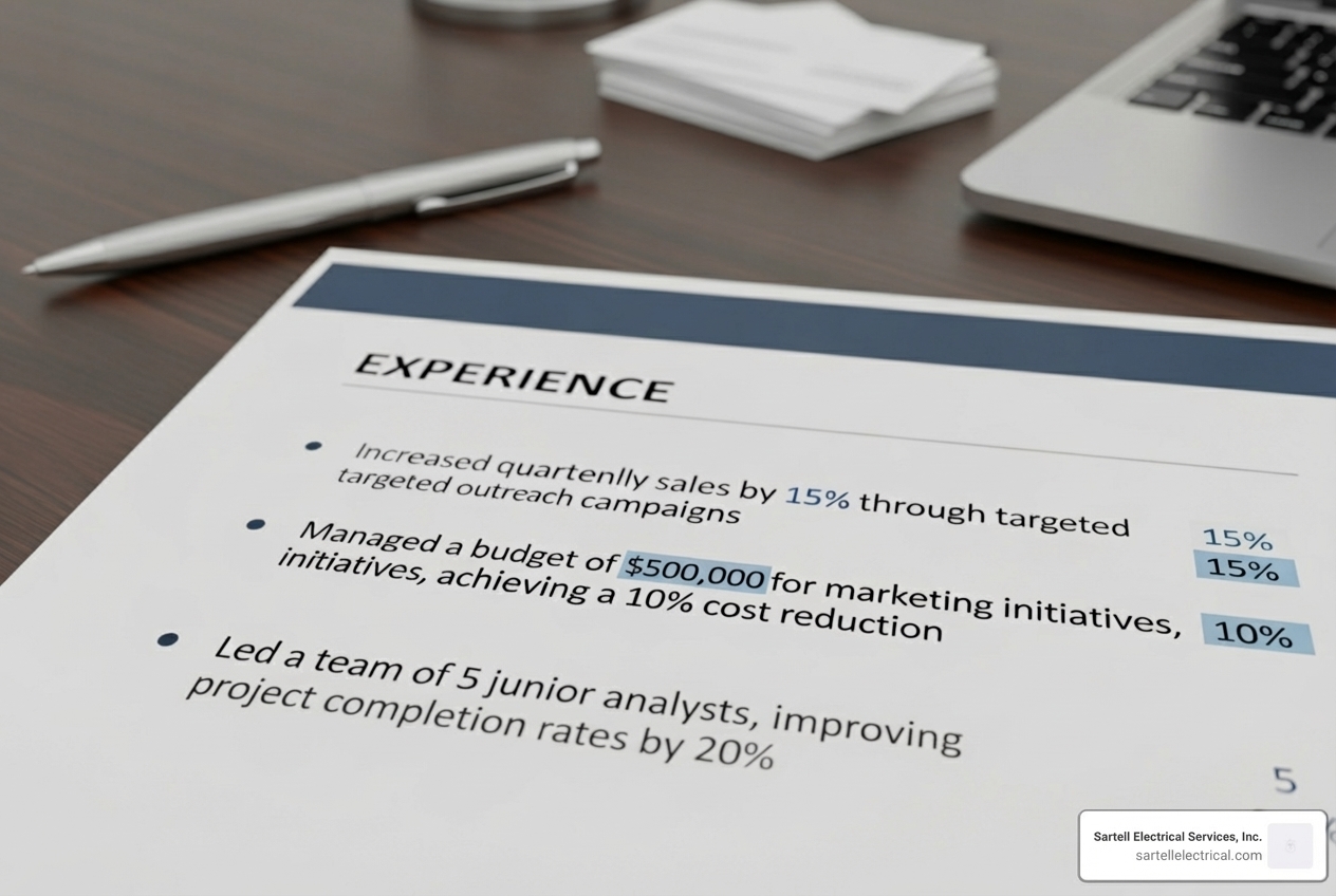 Resume experience section with quantified achievements highlighted - electrical project coordinator resume Resume experience section with quantified achievements highlighted - electrical project coordinator resume