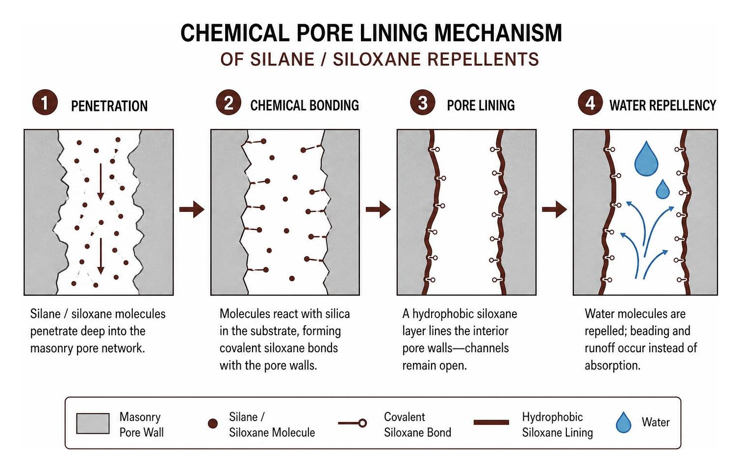 chemical pore lining mechanism of silane siloxane repellents chemical pore lining mechanism of silane siloxane repellents