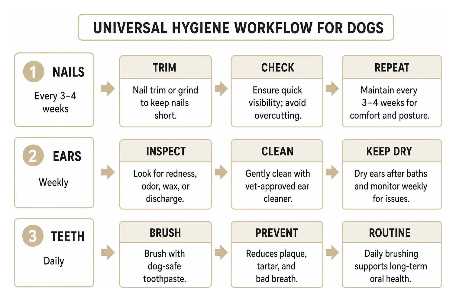 Step-by-step universal hygiene workflow for dogs Step-by-step universal hygiene workflow for dogs