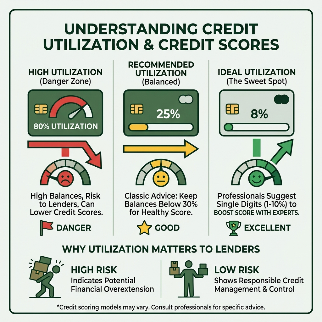 Infographic showing how credit utilization impacts credit scores - boost score with experts infographic Infographic showing how credit utilization impacts credit scores - boost score with experts infographic