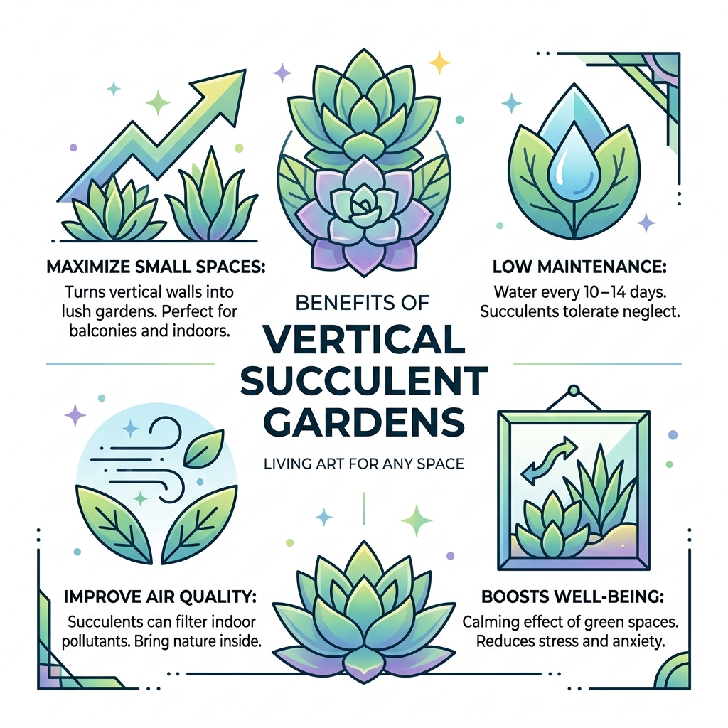 Benefits of vertical succulent gardens infographic - diy succulent vertical garden infographic 