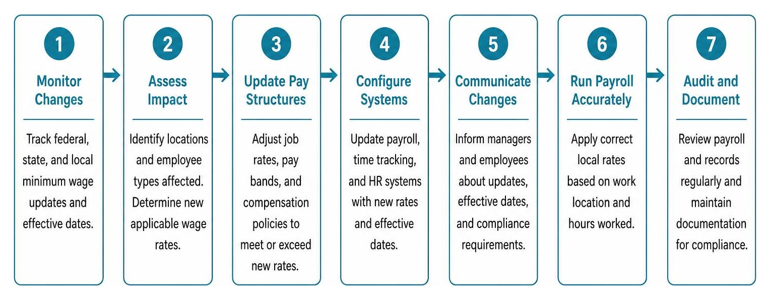 Step-by-step process for compliance with local minimum wage adjustments