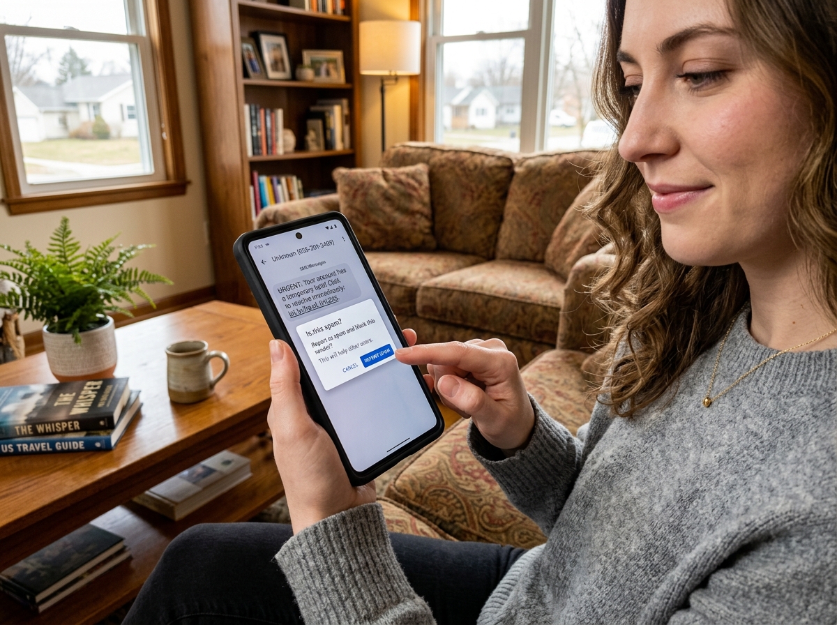 User reporting a text as spam on a mobile device - ohio bmv scam text User reporting a text as spam on a mobile device - ohio bmv scam text